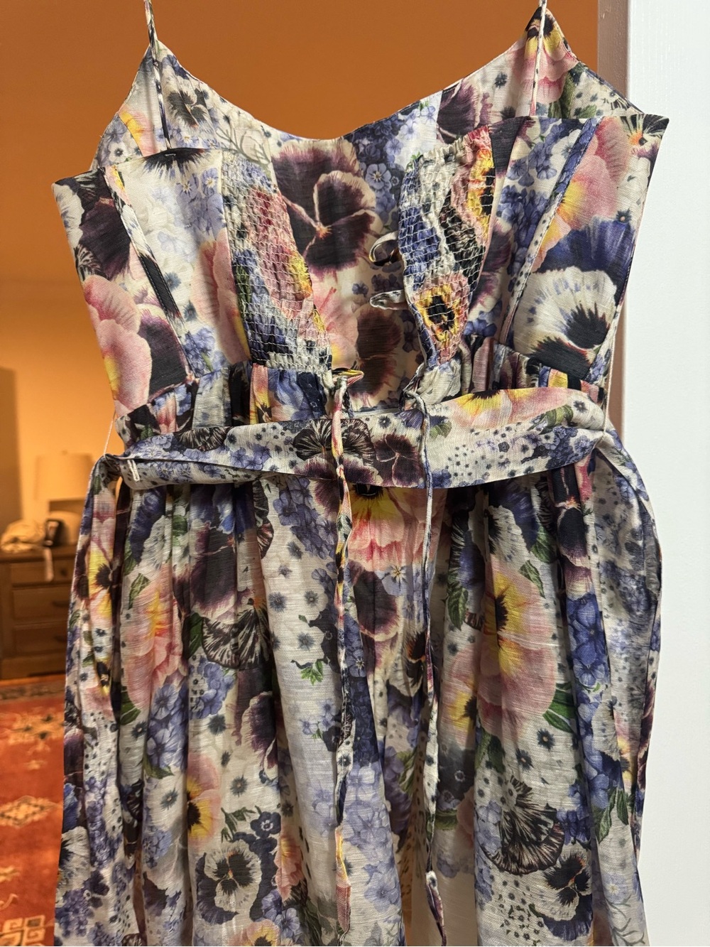 Zimmermann Floral Maxi Dress Size 2 Adjustable Altered Back Tie Romantic - Picture 4 of 9